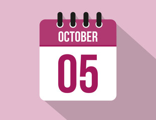 5 day October calendar. Calendar vector for October in pink color on light background