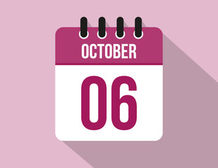 6 day October calendar. Calendar vector for October in pink color on light background