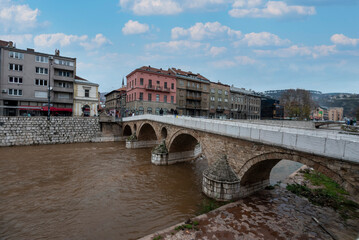 Obraz premium Latin bridge in capital sarajevo historical place for world war 1