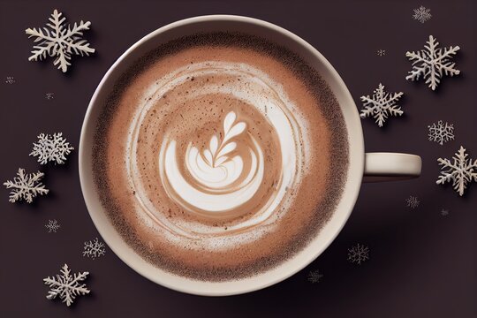 3D Rendered Cappuccino. Computer generated image of hot caffeinated cappuccino espresso latte for the holiday season. Christmas winter holiday background