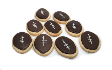 Obraz na płótnie Canvas Super Bowl party cookies. American Football shape cookies. Home made cookies on white background
