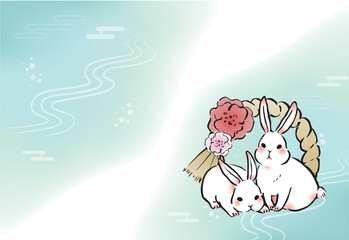 卯年の年賀状　横　うさぎとしめ飾り