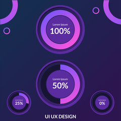 Progress bar on dark purple background. ui ux vector element ,infographic ,loading circle. user interface, Modern