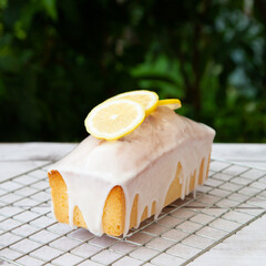 Homemade Lemon pound cake with icing glazed