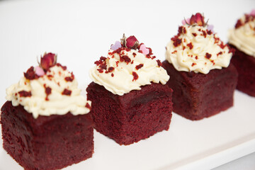 Red velvet pound cake with fresh cream cheese