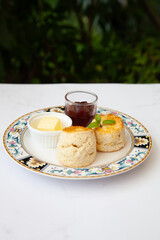 Butter scone set with raspberry and clotted cream