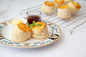Butter scone set with raspberry and clotted cream