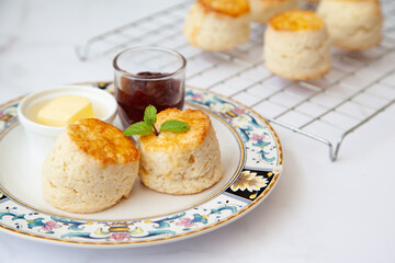 Butter scone set with raspberry and clotted cream