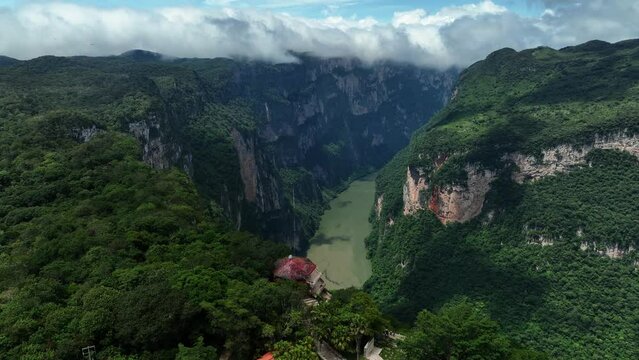 Aerial view around the viewpoint at the Sumidero Canyon in Mexico - circling, drone shot