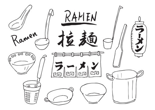 ラーメン店の道具類イラストセット
