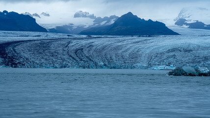 glacial lake in the mountains of the arctic polar circle
