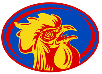 illustration of a french sport sporting mascot rooster cockerel cock set inside rugby ball shap