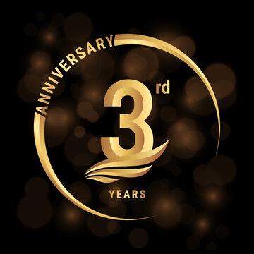 3rd Anniversary Logo, Logo design with gold color wings for poster, banner, brochure, magazine, web, booklet, invitation or greeting card. Vector illustration
