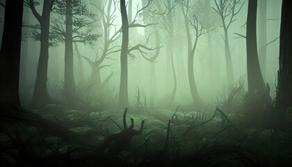 Obraz premium halloween background, digital illustration of dense spooky forest 