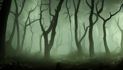 Naklejka premium halloween background, digital illustration of dense spooky forest 