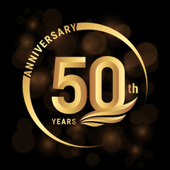 50th Anniversary Logo, Logo design with gold color wings for poster, banner, brochure, magazine, web, booklet, invitation or greeting card. Vector illustration