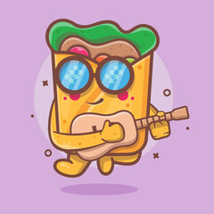 cool burrito food character mascot playing guitar isolated cartoon in flat style design
