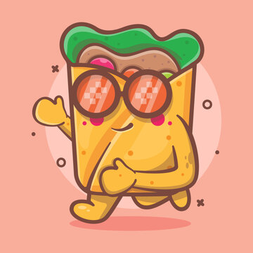 cute burrito food character mascot running isolated cartoon in flat style design