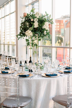 Flower Arrangement At A Wedding Reception, Tablescape