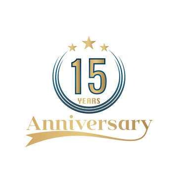15 Year Anniversary Vector Template Design Illustration. Gold And Blue color design with ribbon