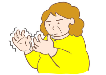 断酒による離脱症状で手の震えがあるアルコール依存症の女性のイラスト