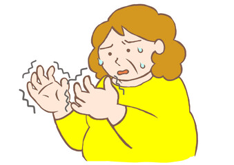 断酒による離脱症状で手の震えがあるアルコール依存症の女性のイラスト