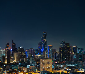building at night in Bangkok city, Thailand..