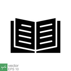 Book icon. Simple solid style. Textbook reading, open book, school, education, magazine, library, university, learning concept. glyph vector illustration isolated on white background. EPS 10.