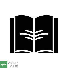 Book icon. Simple solid style. Textbook reading, open book, school, education, magazine, library, university, learning concept. glyph vector illustration isolated on white background. EPS 10.