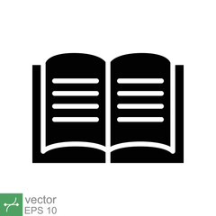 Book icon. Simple solid style. Textbook reading, open book, school, education, magazine, library, university, learning concept. glyph vector illustration isolated on white background. EPS 10.