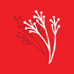 Vector illustration of leaves in flat style on red background