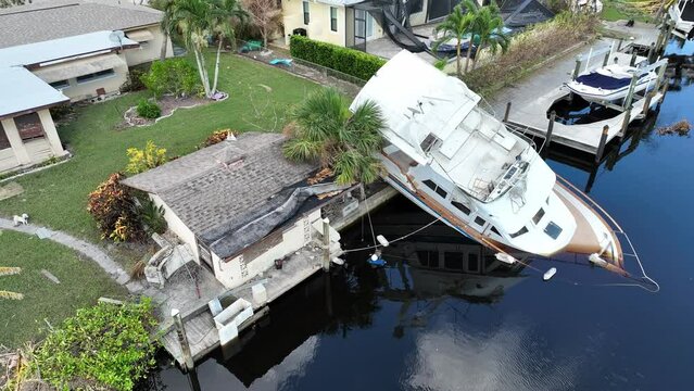 Boat capsized and sinking in aftermath of Hurricane Ian in America
