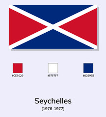 Vector Illustration of Seychelles (1976-1977) flag isolated on light blue background. Illustration Seychelles flag with Color Codes. ready to use, easy to edit. vector eps10.