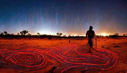 Songlines are the Australian Aboriginal walking routes that crossed the country, linking important sites and locations - obrazy, fototapety, plakaty