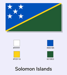 Vector Illustration of Solomon Islands flag isolated on light blue background. Illustration Solomon Islands flag with Color Codes. As close as possible to the original. vector eps10.