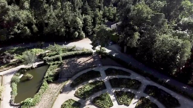 Aerial shot of beautiful portuguese Palace Hotel of Bu&ccedil;aco, Luso, Mealhada, Aveiro