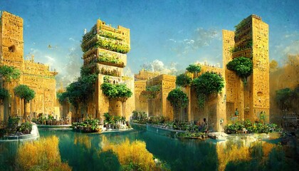 The Hanging Gardens of Babylon, the capital city of the ancient Babylonian Empire, Chaldean Empire of Mesopotamia