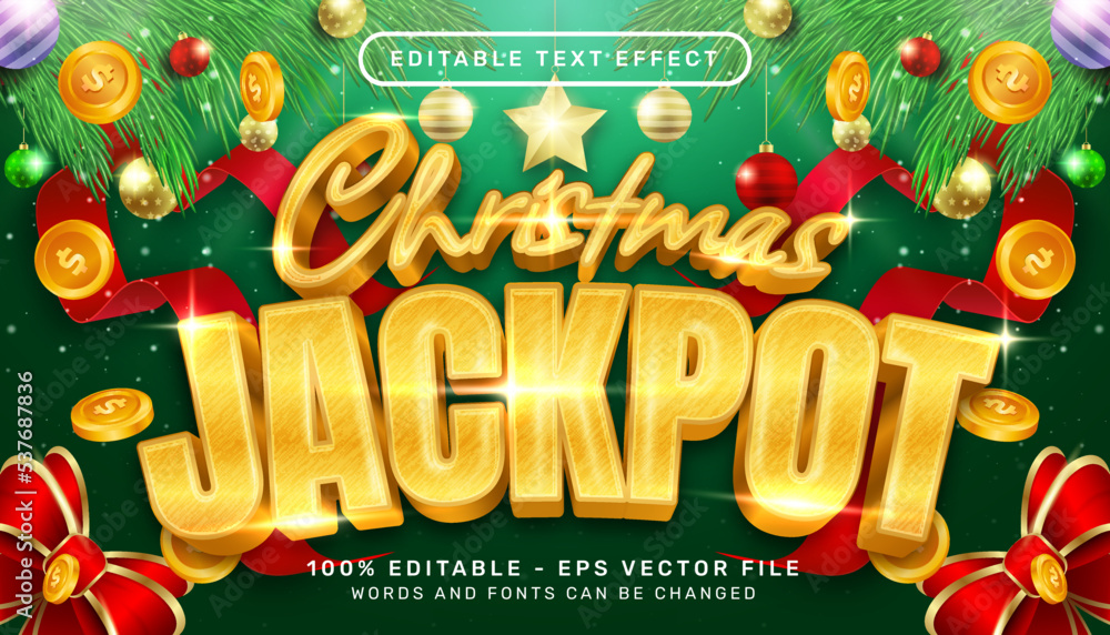 Poster christmas jackpot 3d text effect and editable text effect with christmas background