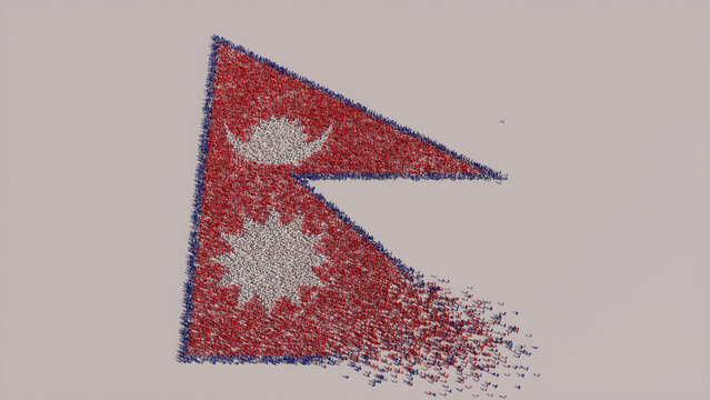 Nepali Flag formed from a Crowd of People. Banner of Nepal on White.