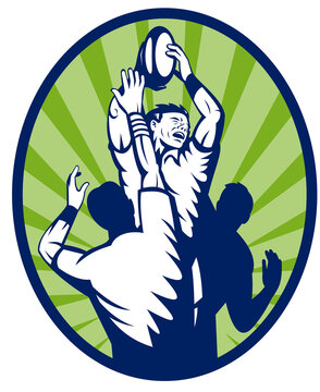 illustration of a Rugby player catching a ball in a lineout throw