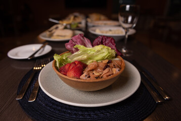 prato, restaurante, alimento, almoço, comida, salada, peixe, sashimi