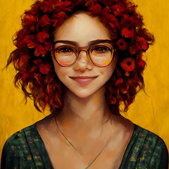 Read-headed woman with glasses