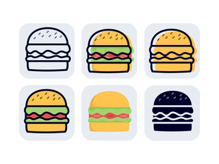 Burger food icon vector with different style
