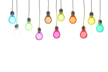 3D rendering of fluorescent lamps or neon white, red, yellow and blue innovative technology concept Modern industry and business separately on the background - cutting path.