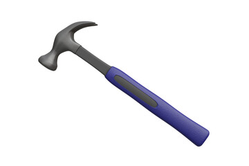 A black steel hammer with a realistic blue rubber handle. hammer isolated on a white background Carpentry concept, repair, house, carpentry industry, 3D illustration