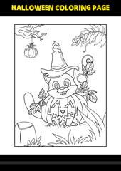 Halloween coloring page for kids. Line art coloring page design for kids.