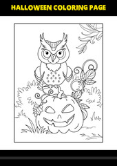 Halloween coloring page for kids. Line art coloring page design for kids.