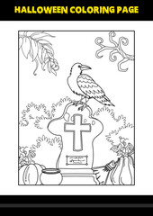 Halloween coloring page for kids. Line art coloring page design for kids.