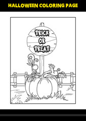 Halloween coloring page for kids. Line art coloring page design for kids.