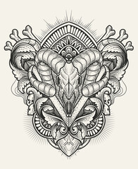 illustration Goat skull with antique engraving ornament style Good for all clothing and merchandise